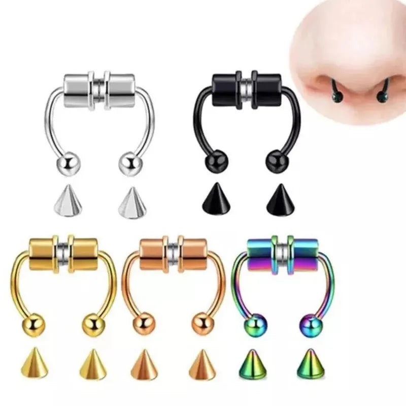 Stainless Steel Magnet Nose Ring Horseshoe Ring Nose Clip Non-pierced Nose Hoop Magnetic Nose Nail piercing nariz piercing - STEP BACK LOOK IN LLC