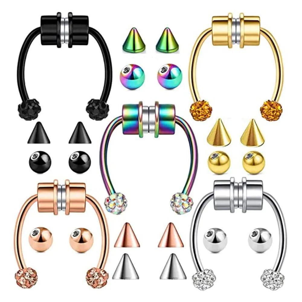Stainless Steel Magnet Nose Ring Horseshoe Ring Nose Clip Non-pierced Nose Hoop Magnetic Nose Nail piercing nariz piercing - STEP BACK LOOK IN LLC