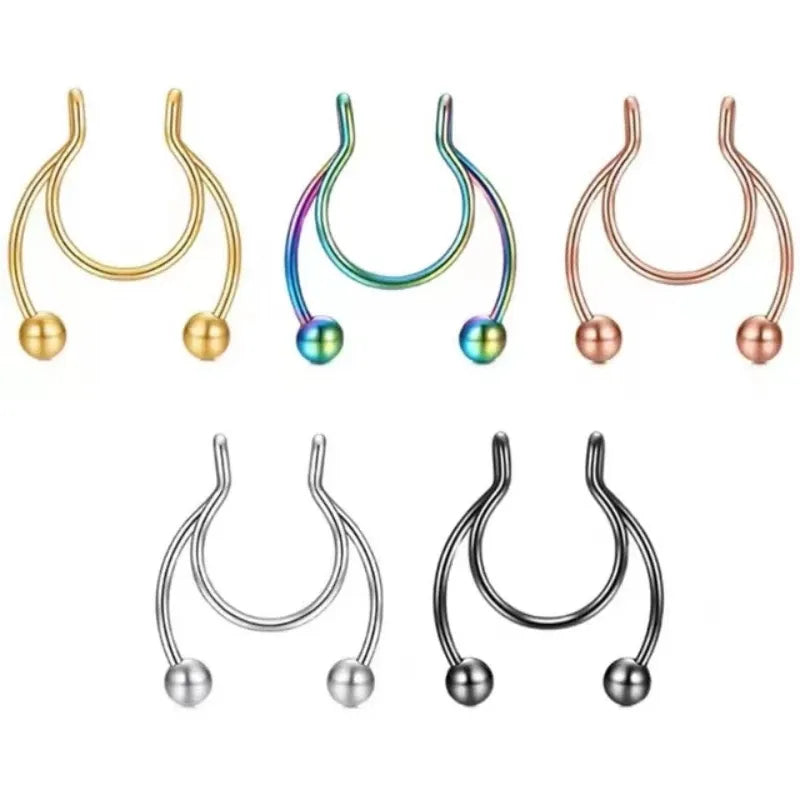 Stainless Steel Magnet Nose Ring Horseshoe Ring Nose Clip Non-pierced Nose Hoop Magnetic Nose Nail piercing nariz piercing - STEP BACK LOOK IN LLC