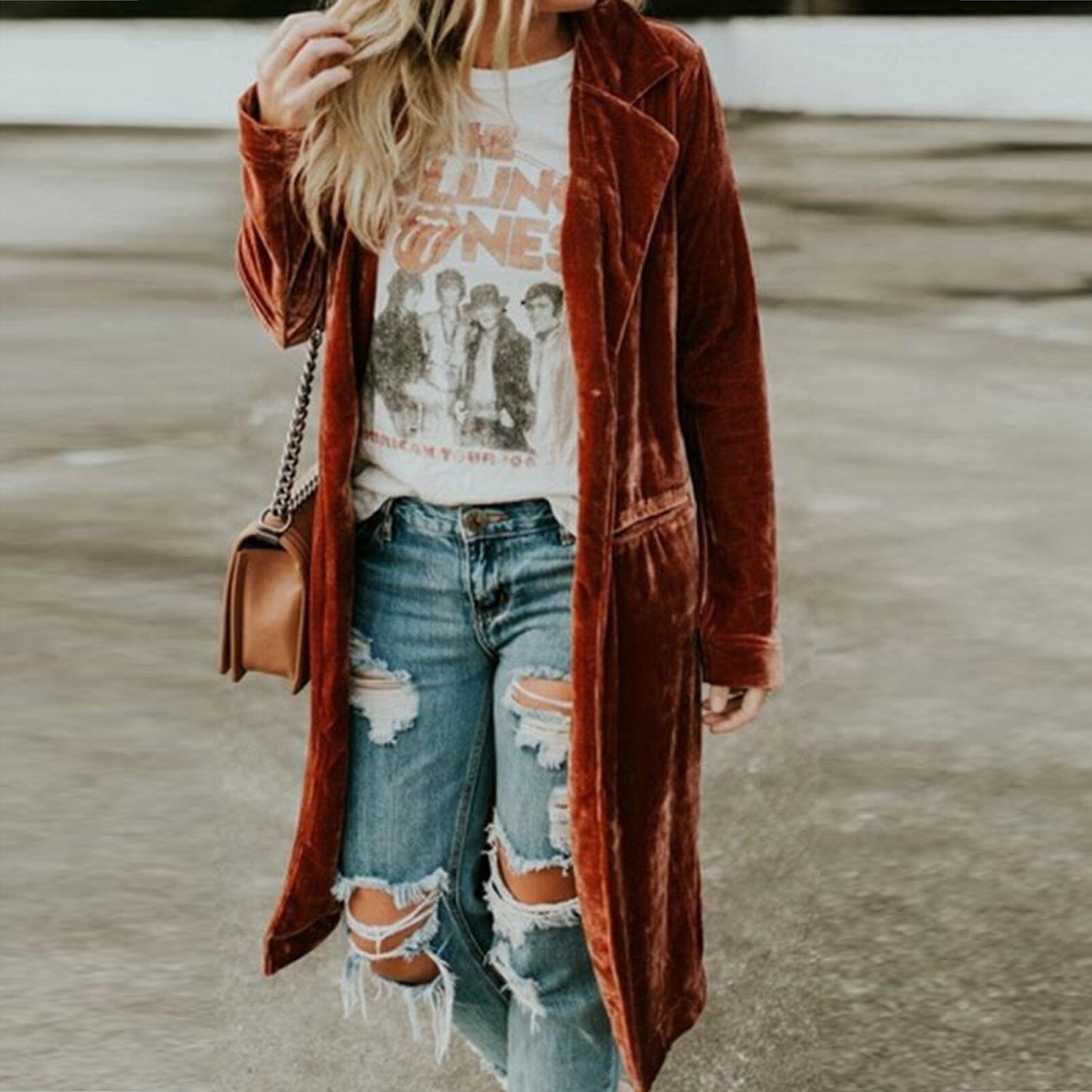 Velvet Pockets Midi Jacket - STEP BACK LOOK IN LLC
