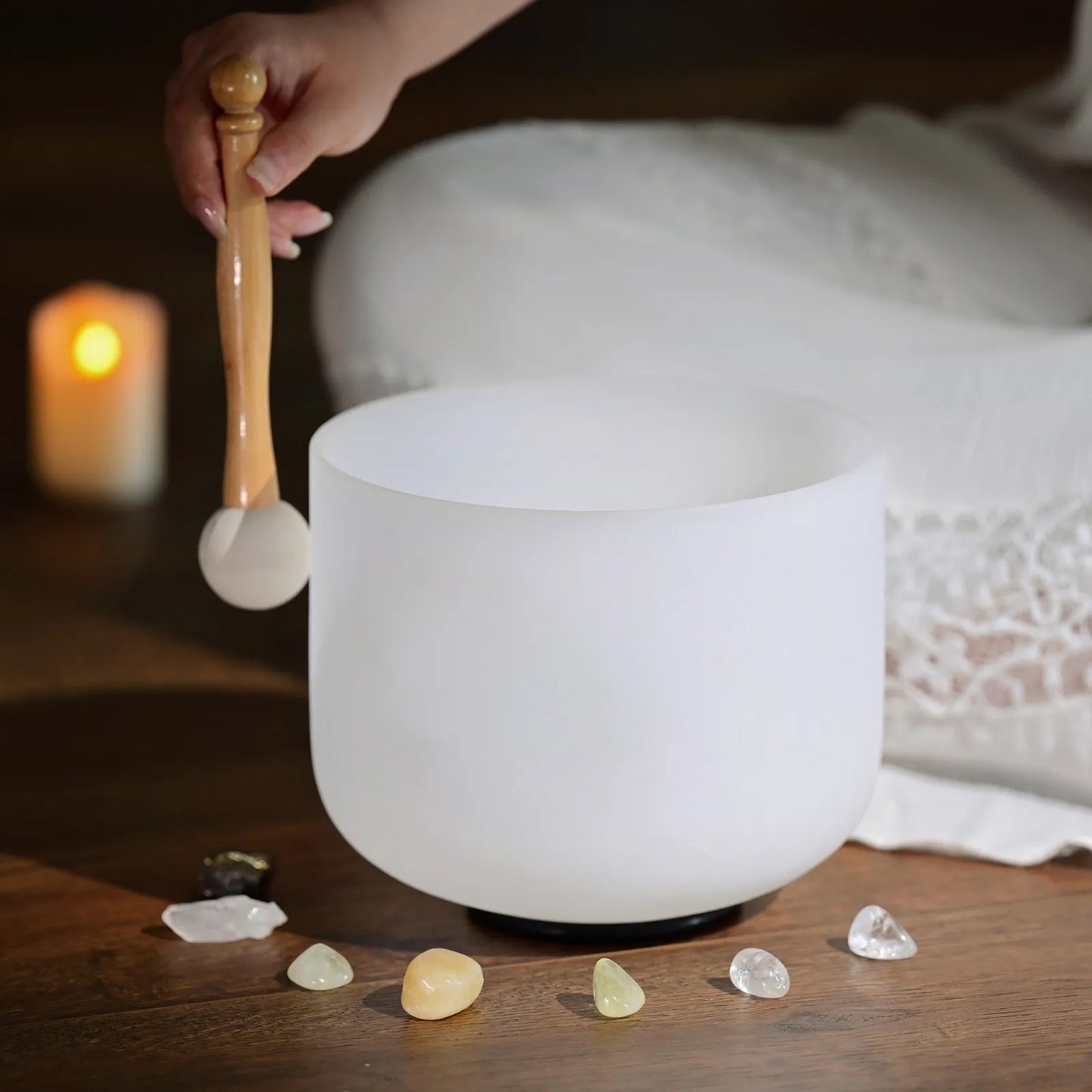 CVNC 8 Inch White Frosted Quartz Crystal Singing Bowl for Sound Healing Meditation Yoga with Free Mallet - STEP BACK LOOK IN LLC