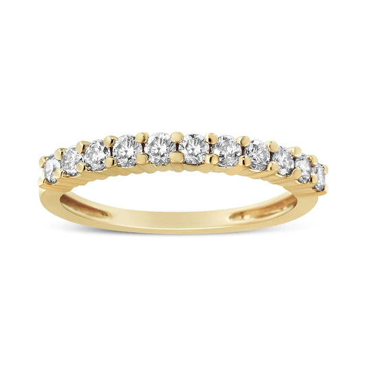 14K Yellow Gold Plated .925 Sterling Silver 1/2 cttw Shared Prong Set Brilliant Round-Cut Diamond 11 Stone Band Ring (K-L Color, SI2-I1 Clarity)