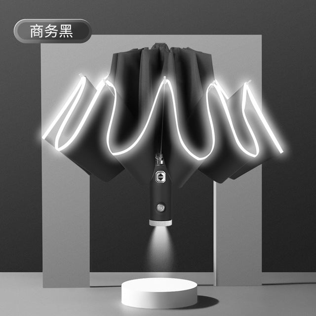 Automatic Umbrella With Reflective Stripe Reverse Led Light - STEP BACK LOOK IN LLC