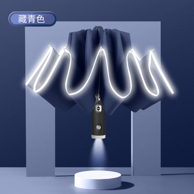 Automatic Umbrella With Reflective Stripe Reverse Led Light - STEP BACK LOOK IN LLC