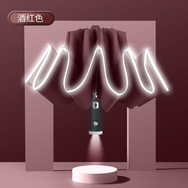 Automatic Umbrella With Reflective Stripe Reverse Led Light - STEP BACK LOOK IN LLC