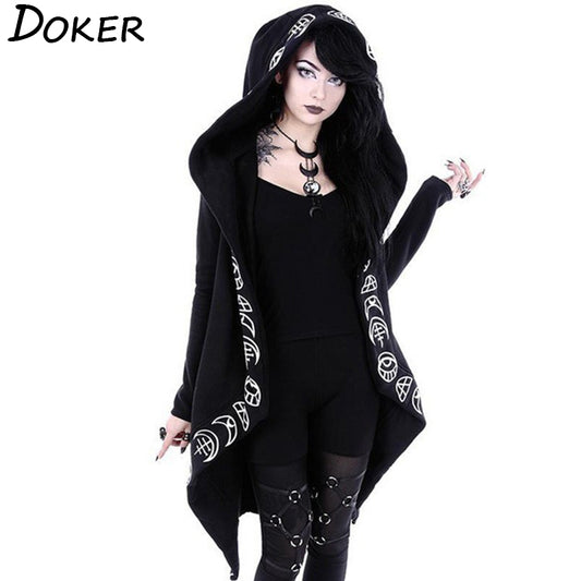 Gothic Punk Black Long Women Hoodies - STEP BACK LOOK IN LLC