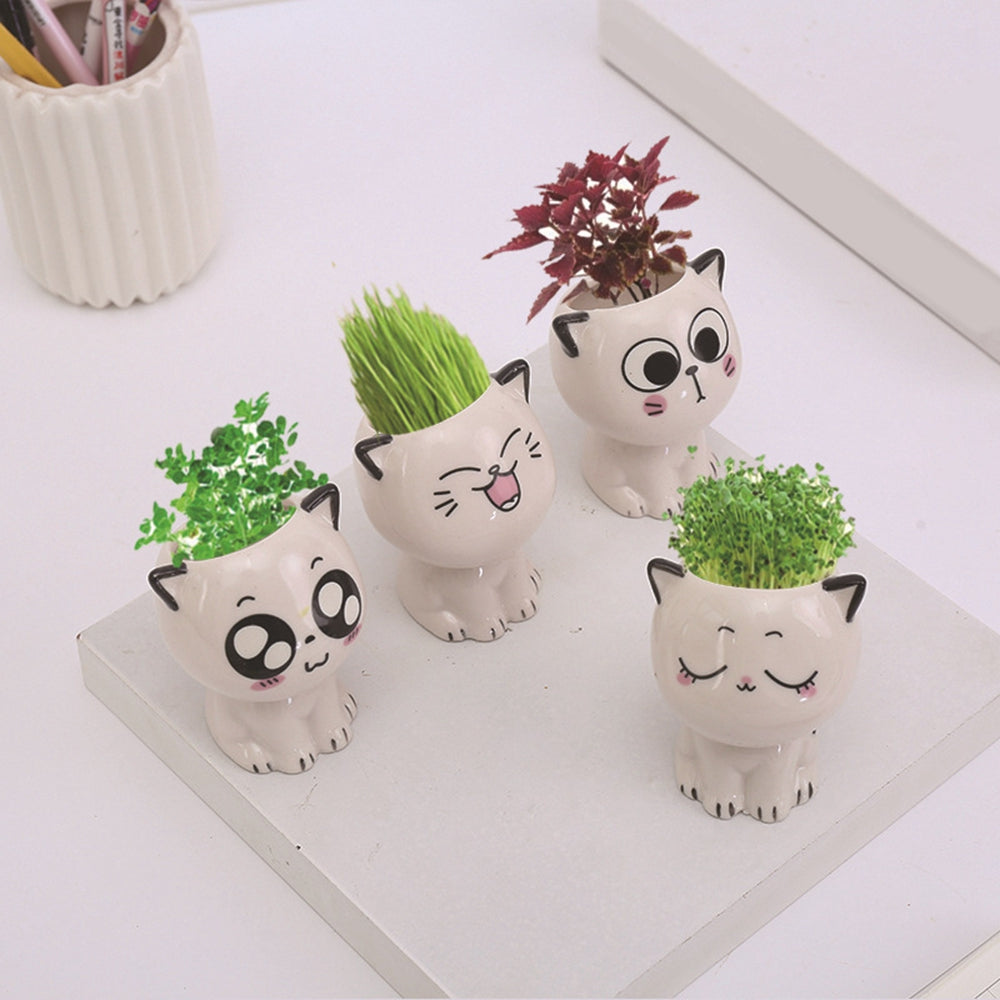 Mini Cat Shaped Cartoon Ceramic Flowerpot - STEP BACK LOOK IN LLC