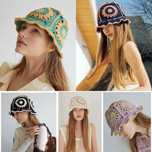 Handmade Flower Crochet Bucket Hat - STEP BACK LOOK IN LLC