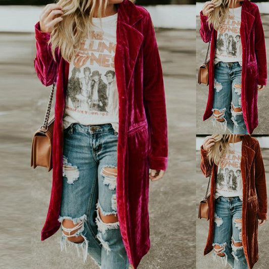 Velvet Pockets Midi Jacket - STEP BACK LOOK IN LLC